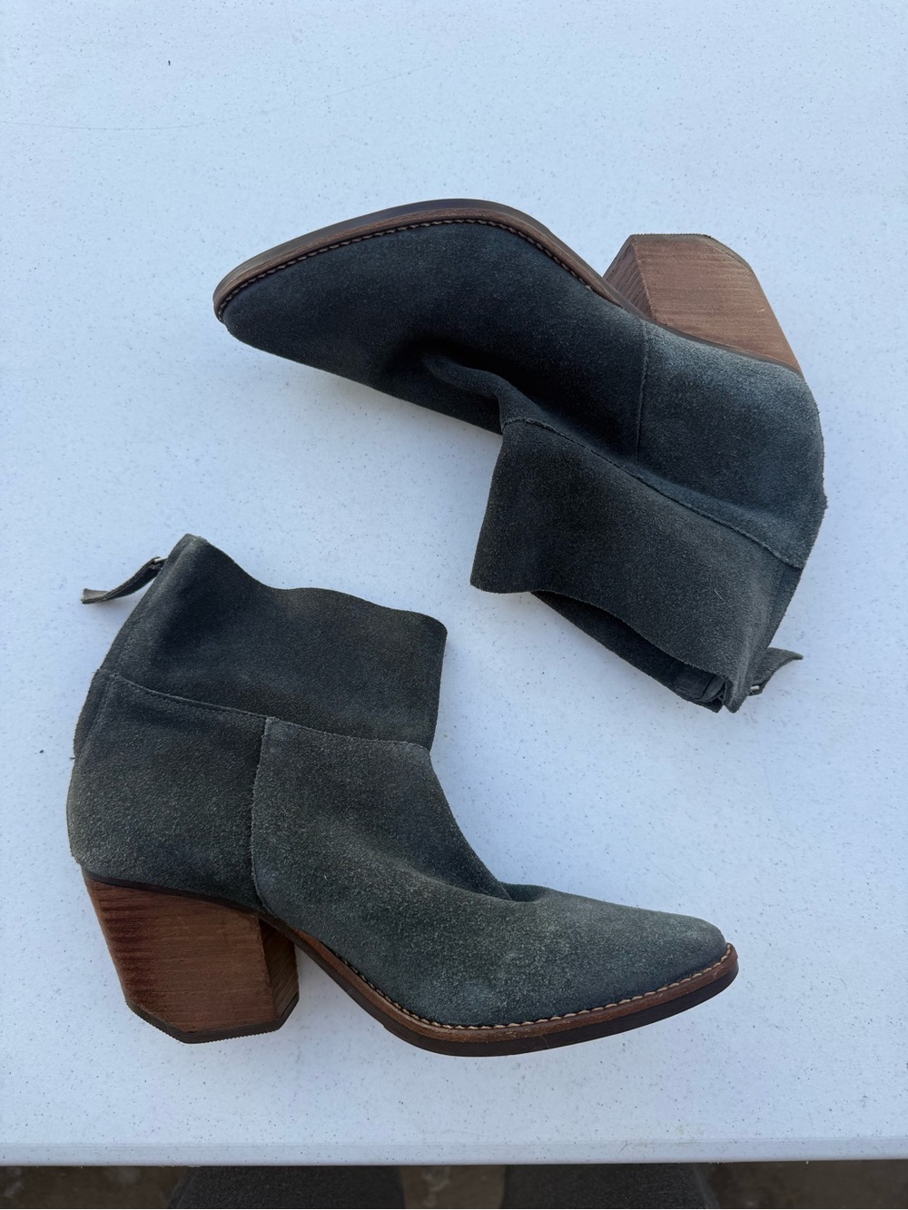 Matisse Gray Suede Ankle Booties with Wooden Block Heel